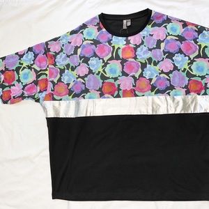 ASOS Floral Oversized Tee Silver Striped Size XL